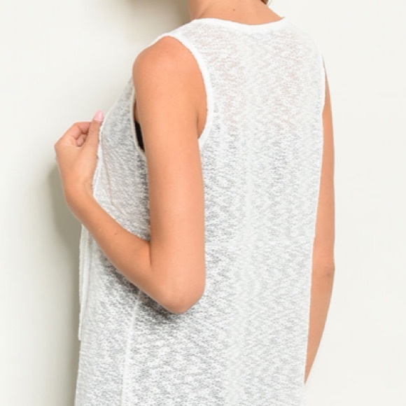 Ivory light slub knit long duster vest - Picture 6 of 8